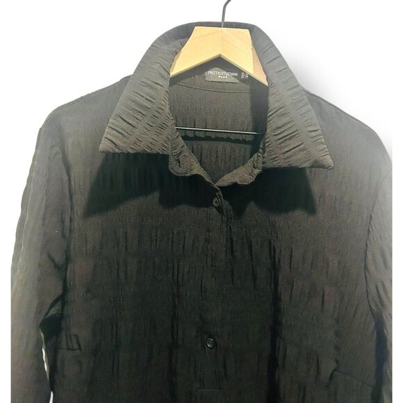 PrettyLittleThing Plus Sz 16 Black Long Sleeve Shirt Dress Ruched Hem Midi Maxi - Picture 4 of 15